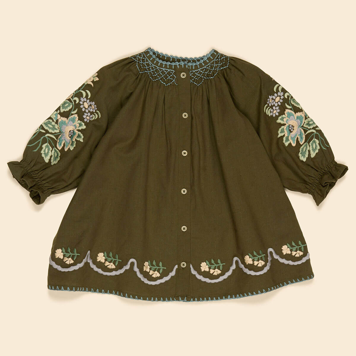 Baby Carina Embroidered Smock in Forest by Apolina