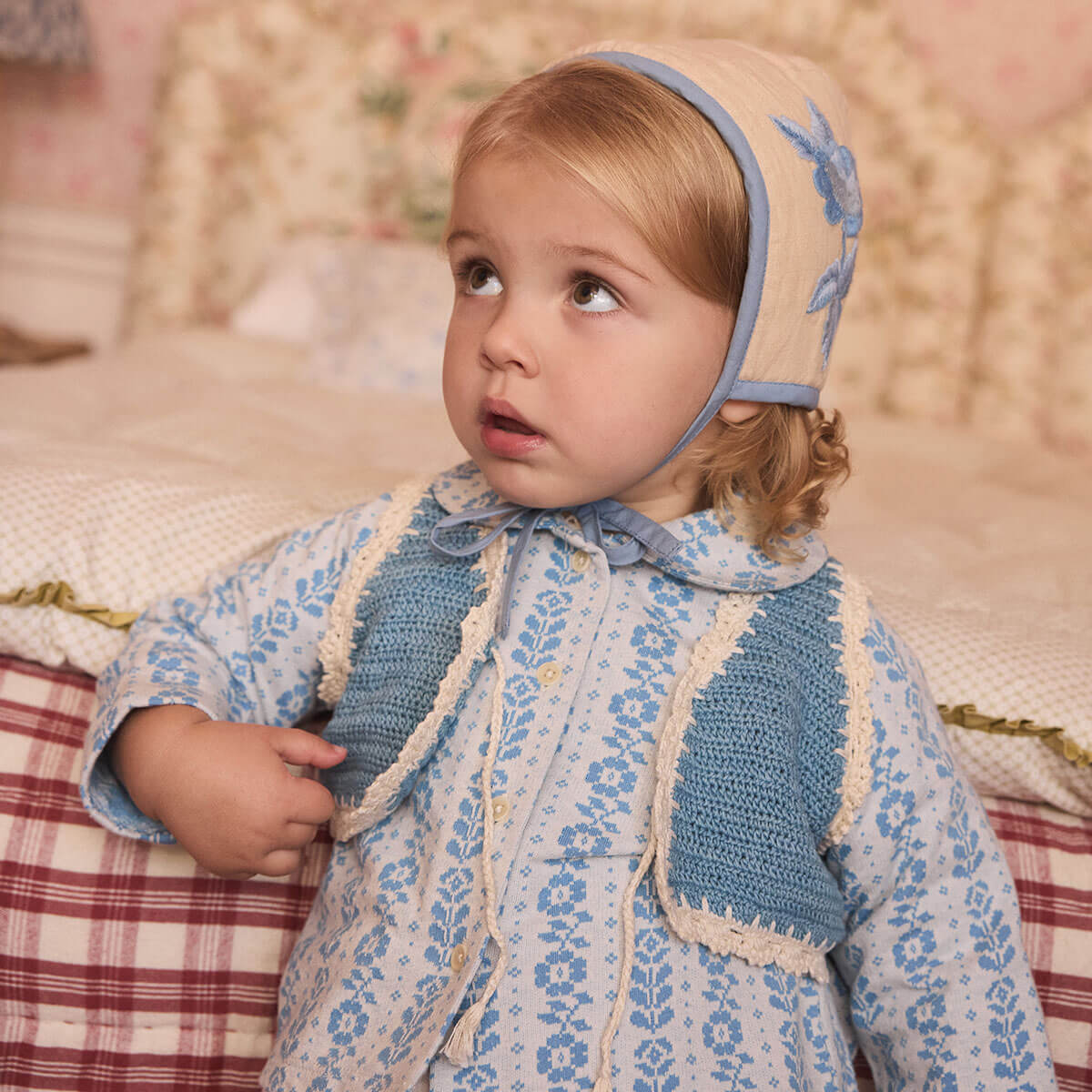 Baby Jersey Jane Cardigan in Nordic Floral Jacquard by Apolina