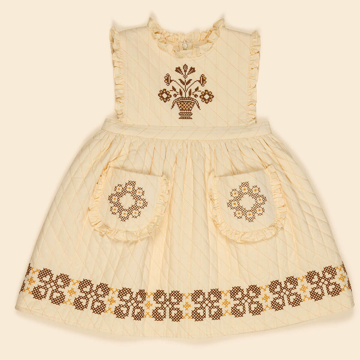 Ida Quilted Dress in Cream by Apolina