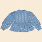 Mya Peplum Jersey Top in Mountain Calico Blue by Apolina