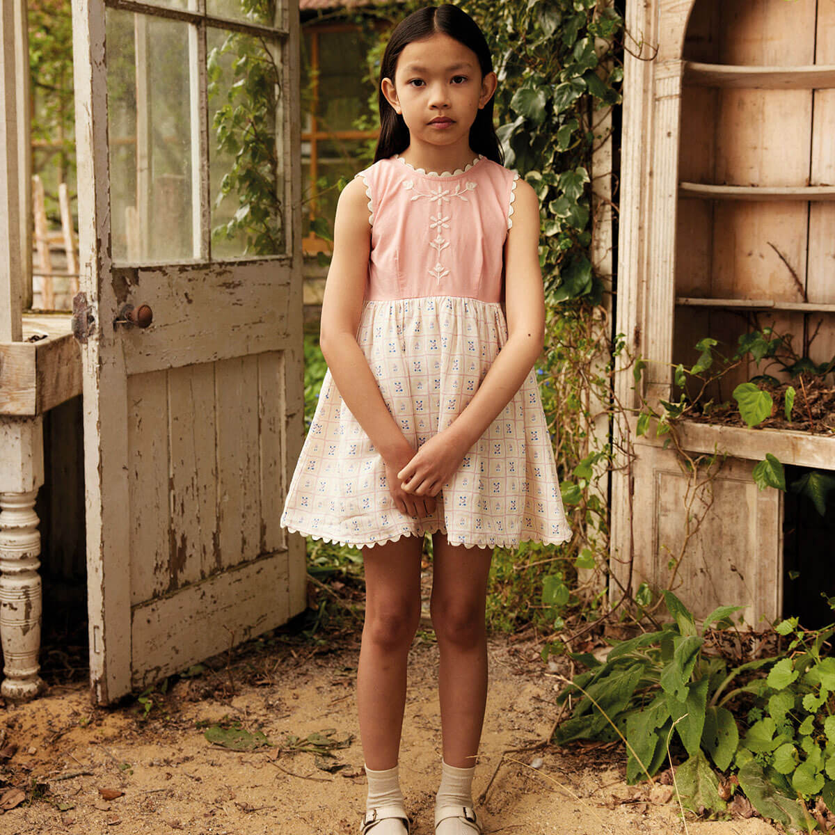 Lola Dress in Rosepanel Cream / Peony by Apolina