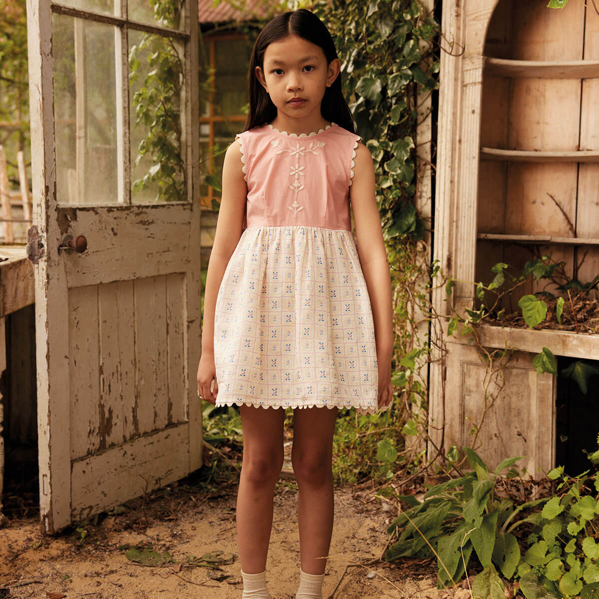Lola Dress in Rosepanel Cream / Peony by Apolina
