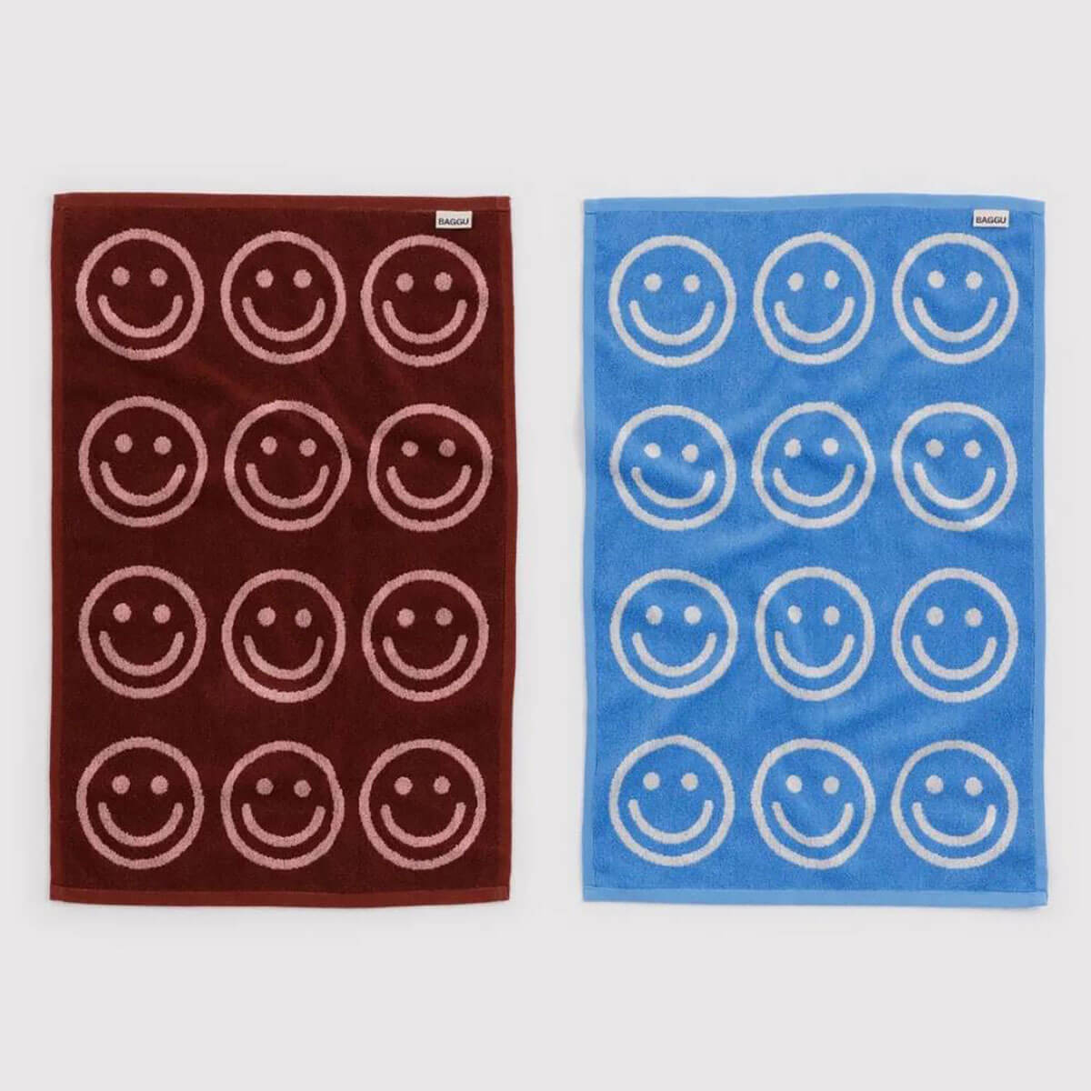 Hand Towel in Sky Blue And Blush Happy by Baggu (Set of 2)