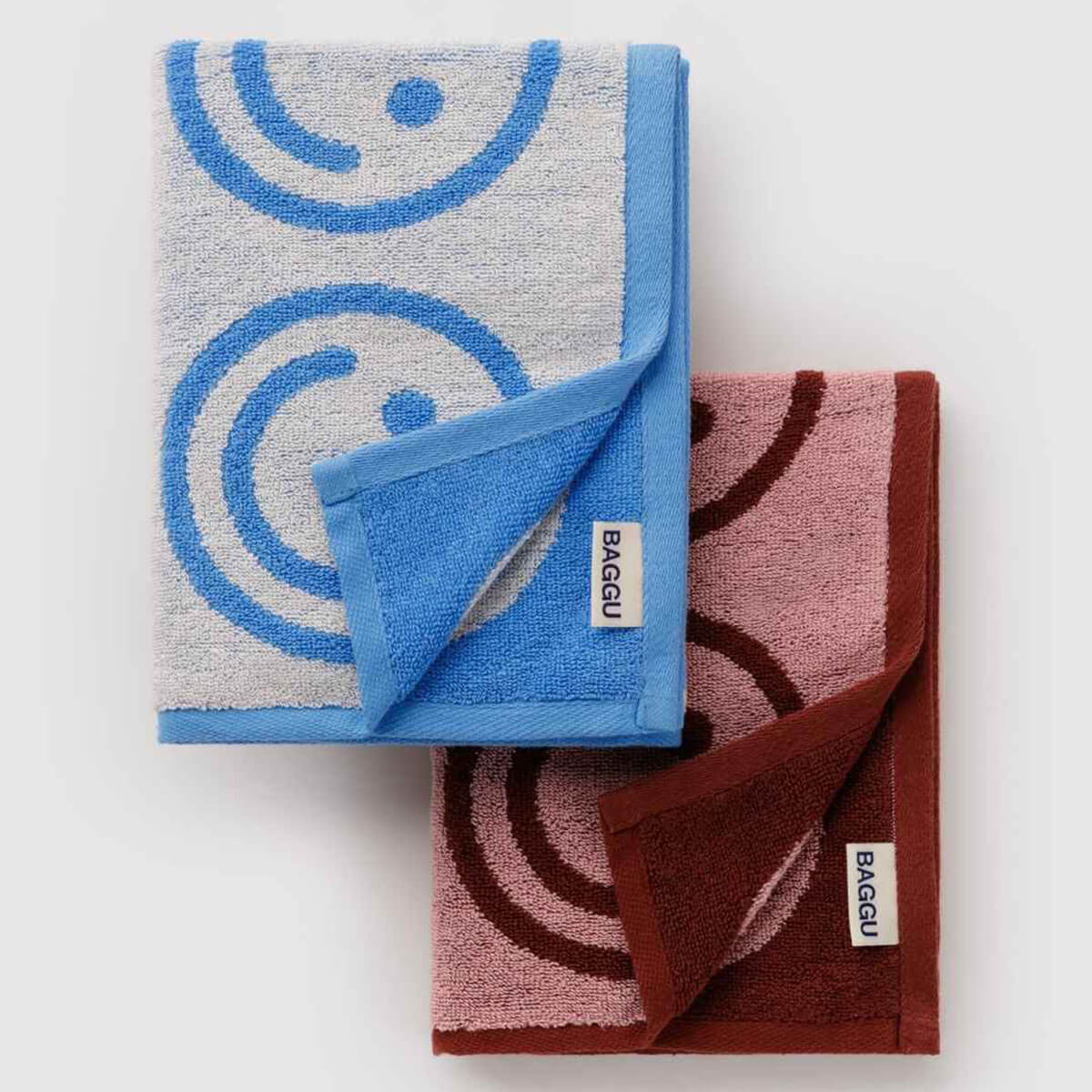 Hand Towel in Sky Blue And Blush Happy by Baggu (Set of 2)