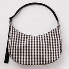 Large Nylon Crescent Bag in Black And Cream Gingham by Baggu