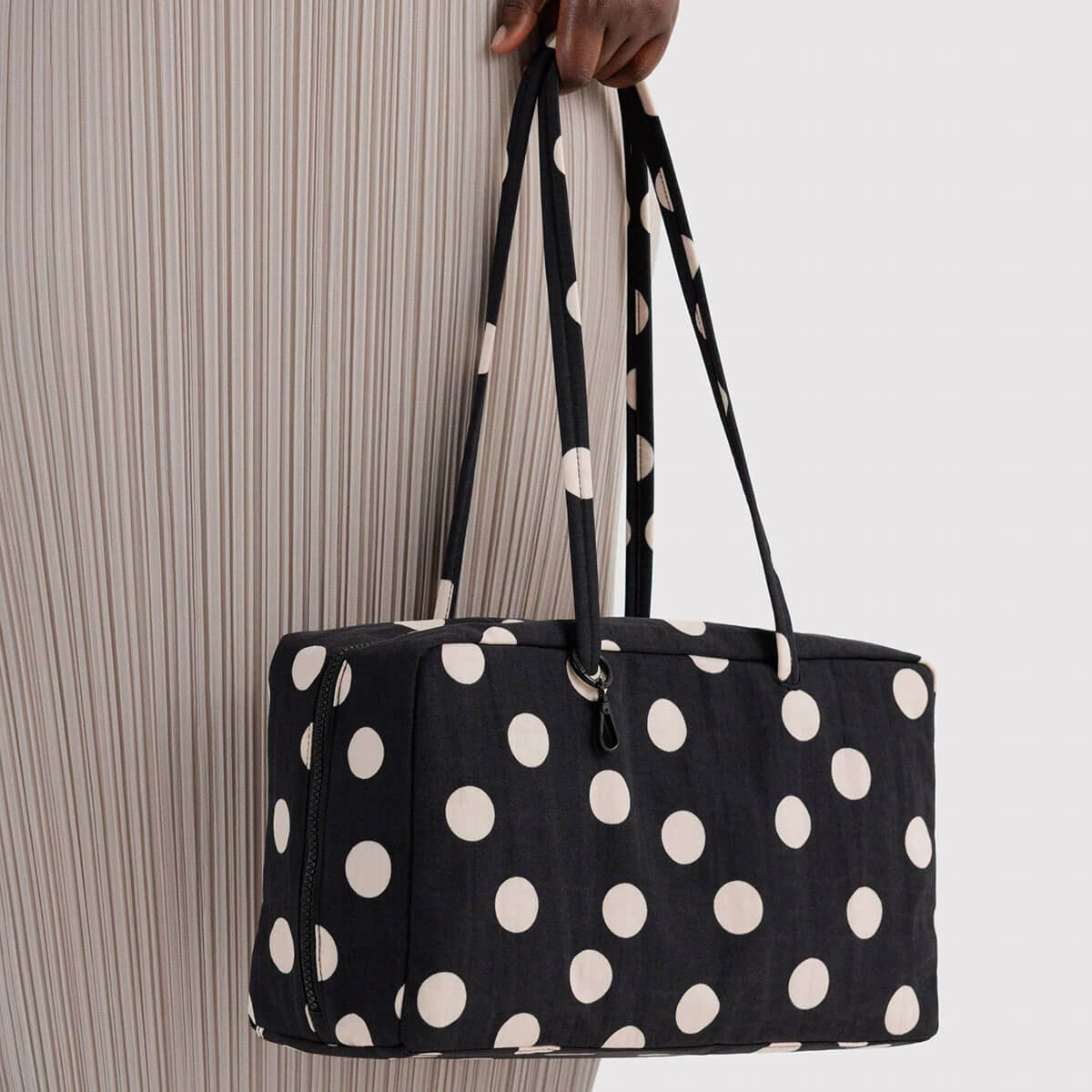 Medium Nylon Bowler Bag in Black And Cream Polka Dot by Baggu