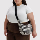 Medium Nylon Crescent Bag in Black And Cream Gingham by Baggu