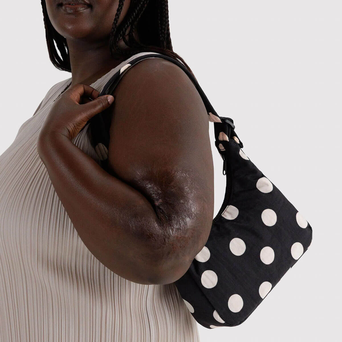Mini Nylon Shoulder Bag in Black And Cream Polka Dot by Baggu
