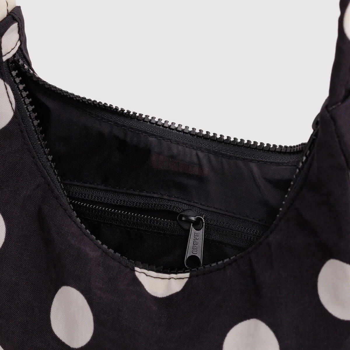 Mini Nylon Shoulder Bag in Black And Cream Polka Dot by Baggu