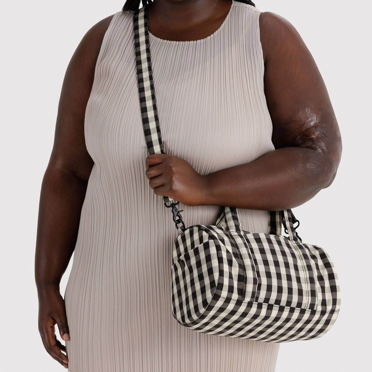 Nylon Duffle Bag in Black And Cream Gingham by Baggu