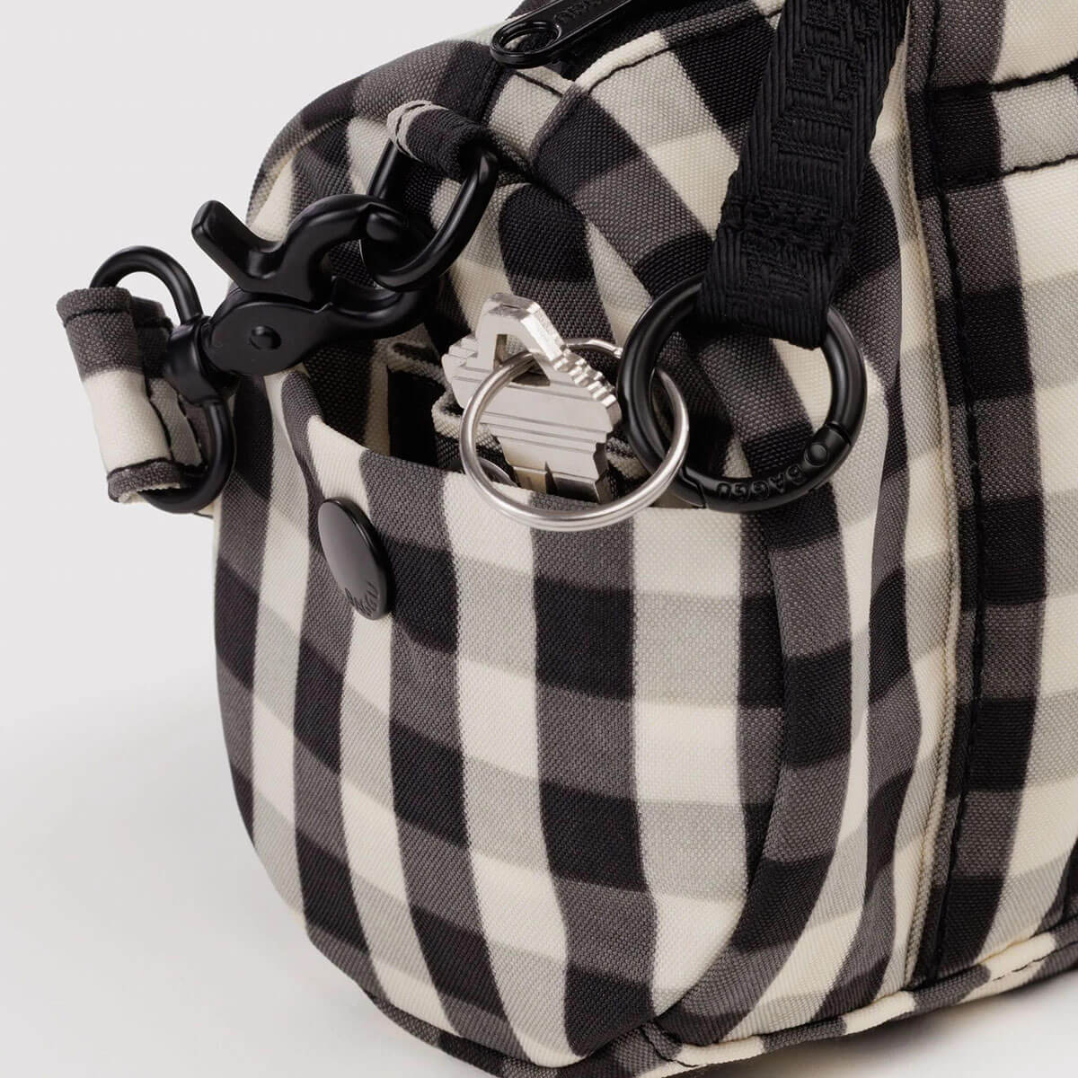 Nylon Duffle Bag in Black And Cream Gingham by Baggu