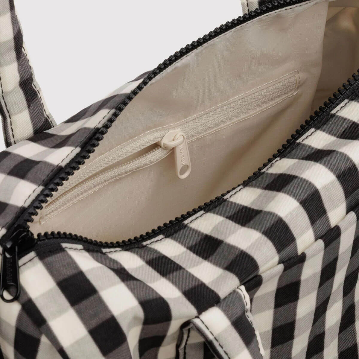 Nylon Duffle Bag in Black And Cream Gingham by Baggu