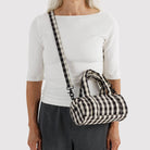 Small Nylon Duffle Bag in Black And Cream Gingham by Baggu
