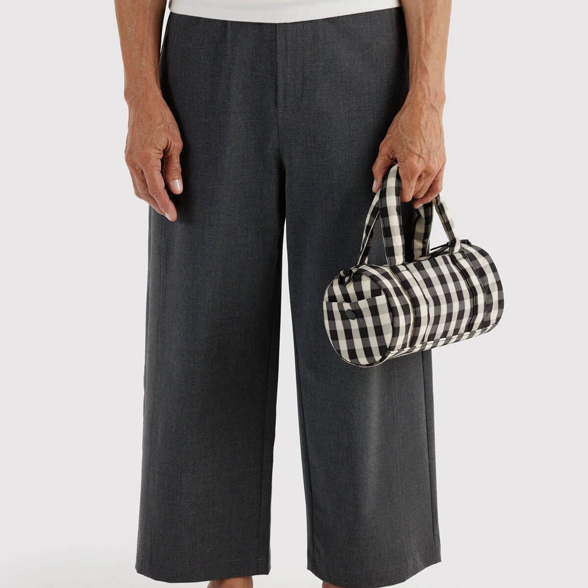 Small Nylon Duffle Bag in Black And Cream Gingham by Baggu