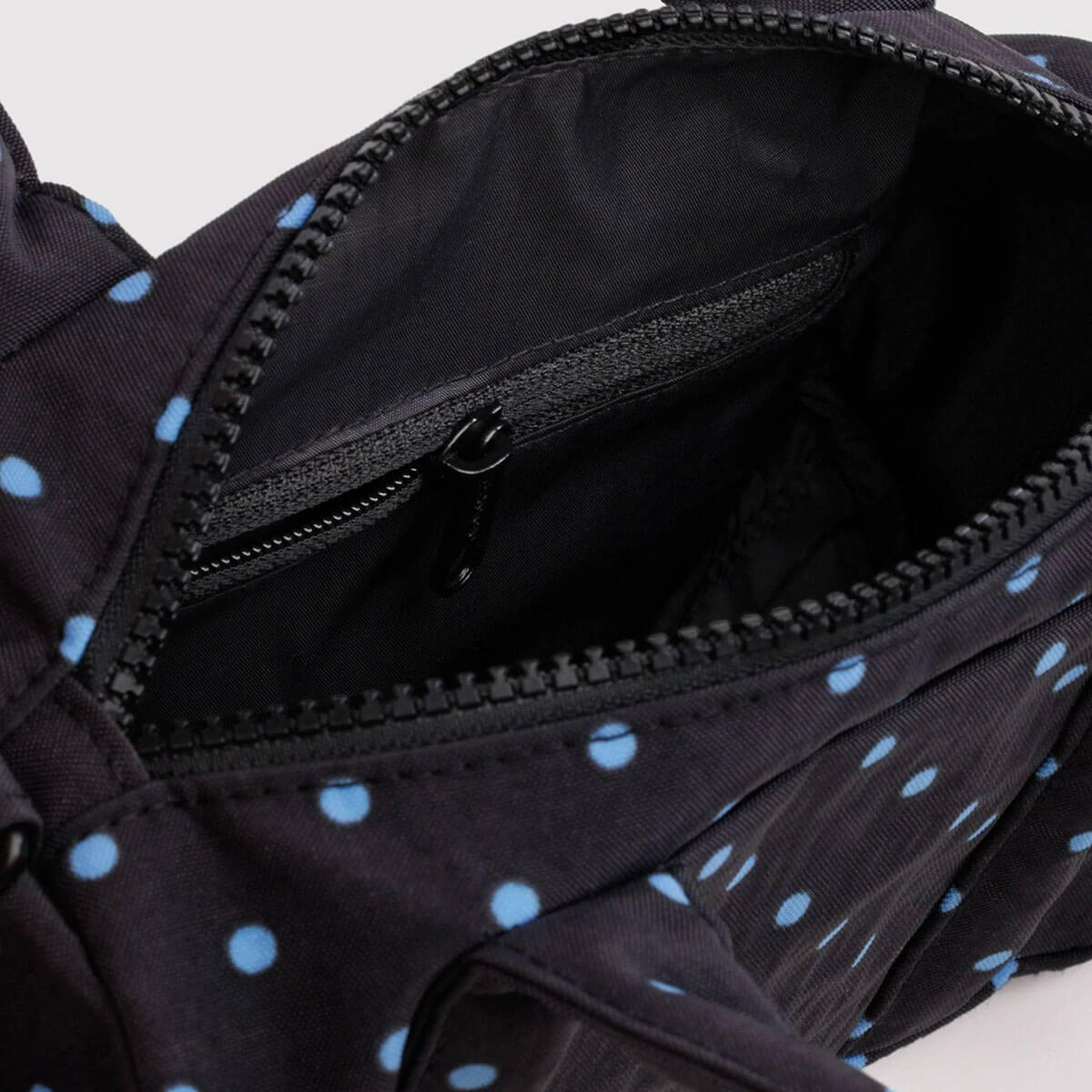 Small Nylon Duffle Bag in Black And Sky Blue Micro Dot by Baggu