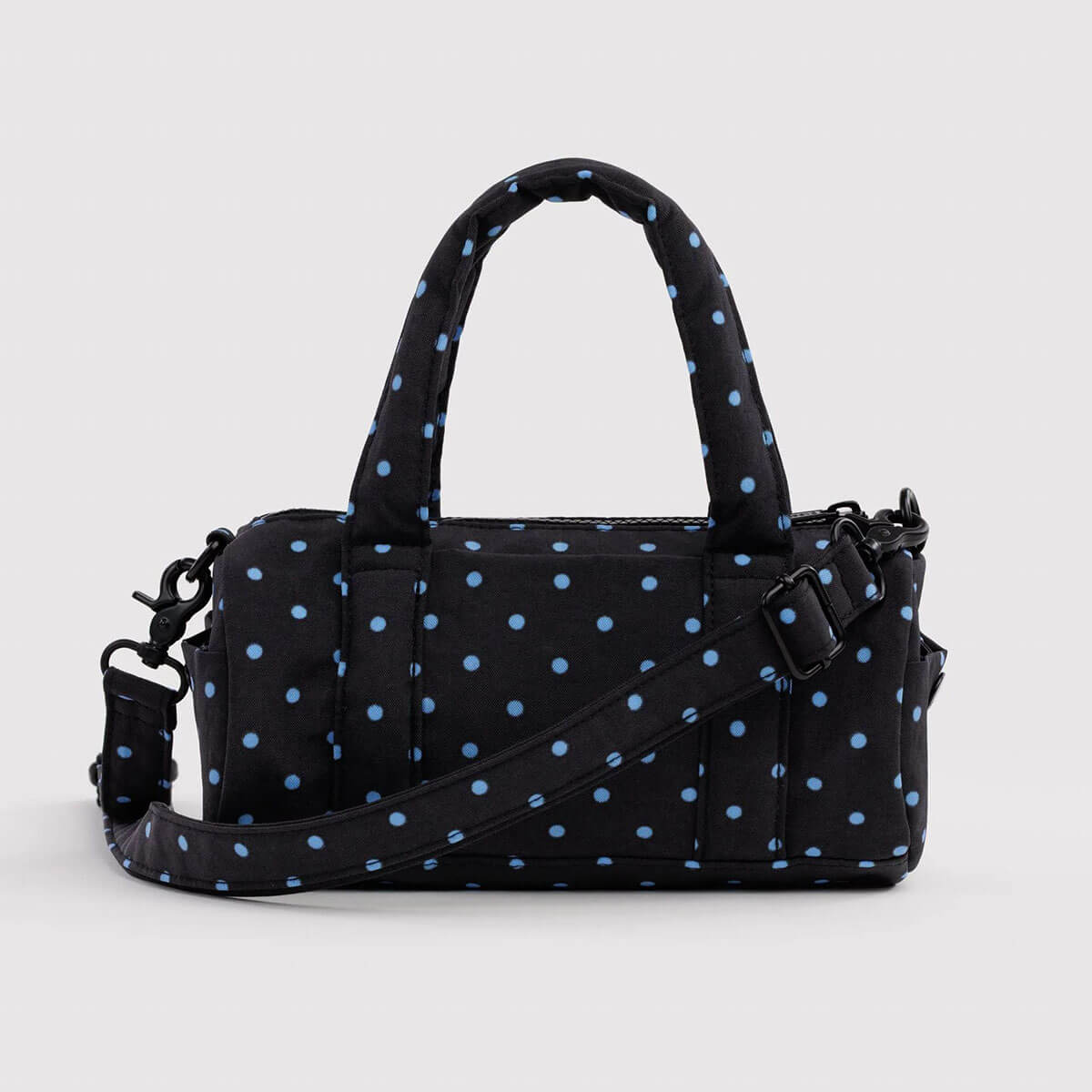 Small Nylon Duffle Bag in Black And Sky Blue Micro Dot by Baggu