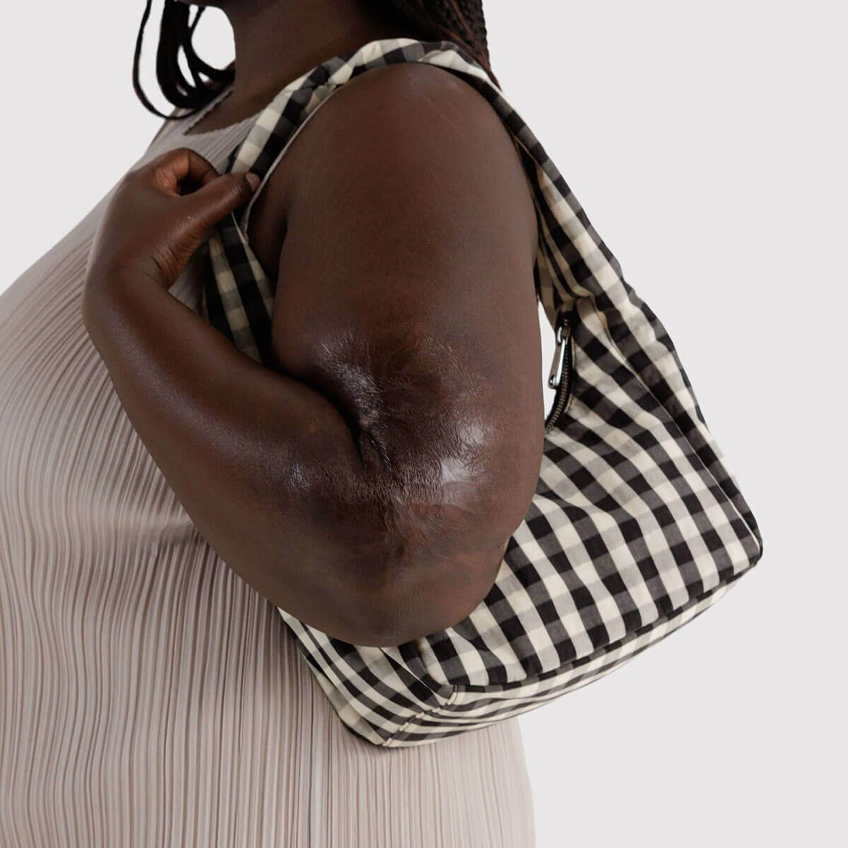 Small Nylon Meringue Bag in Black And Cream Gingham by Baggu