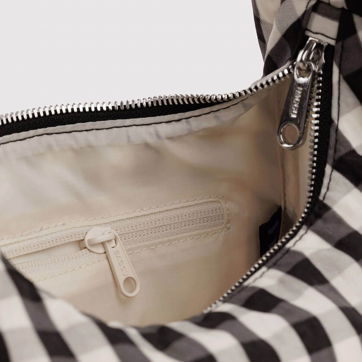 Small Nylon Meringue Bag in Black And Cream Gingham by Baggu