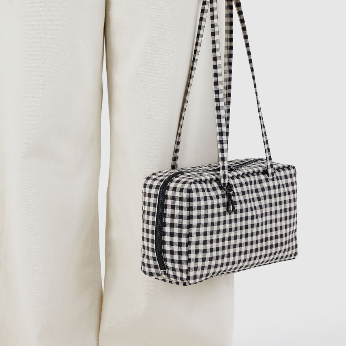 Nylon Bowler Bag in Black and White Gingham by Baggu