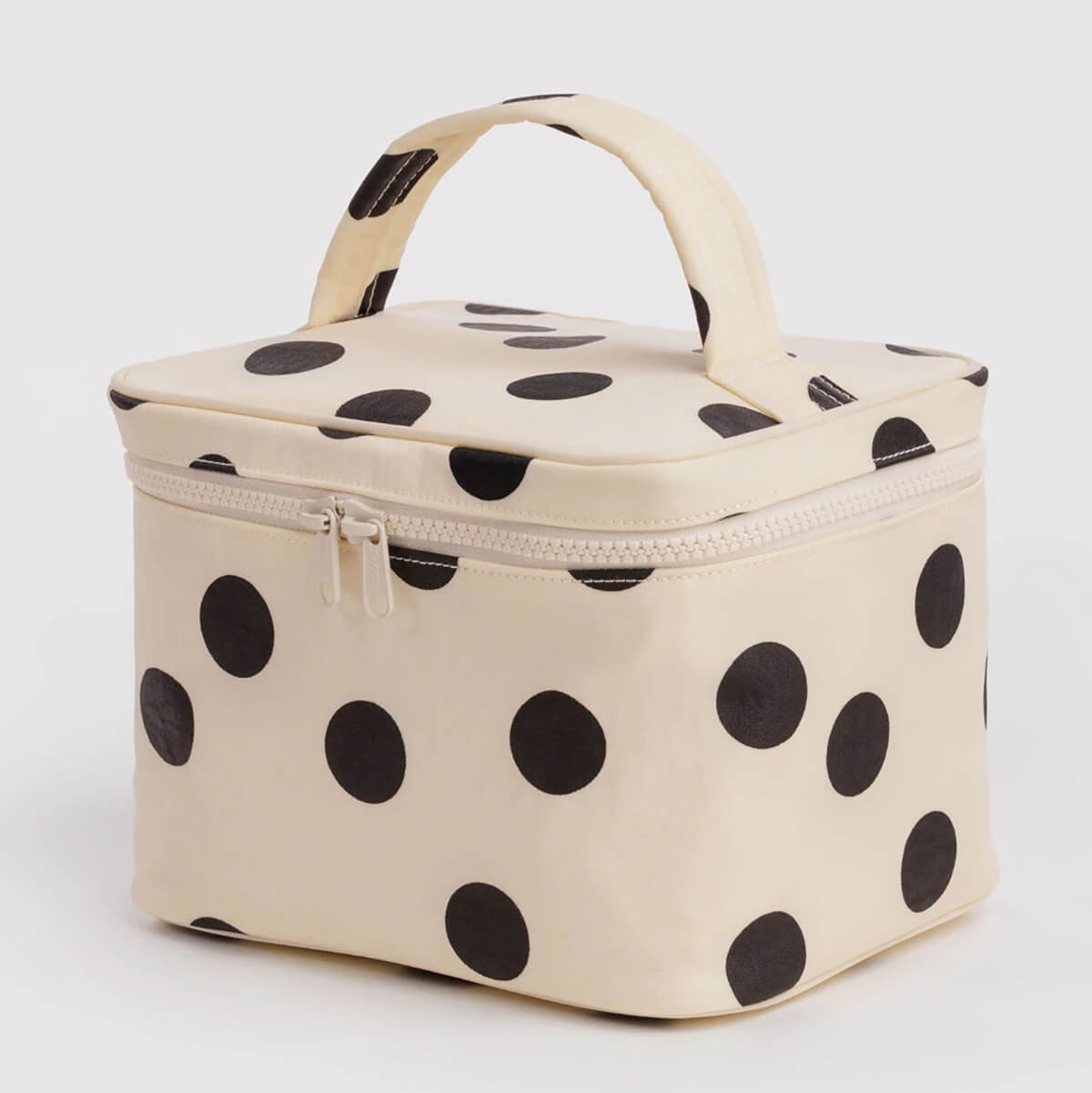Large Cosmetic Case in Cream and Black Polka Dot by Baggu
