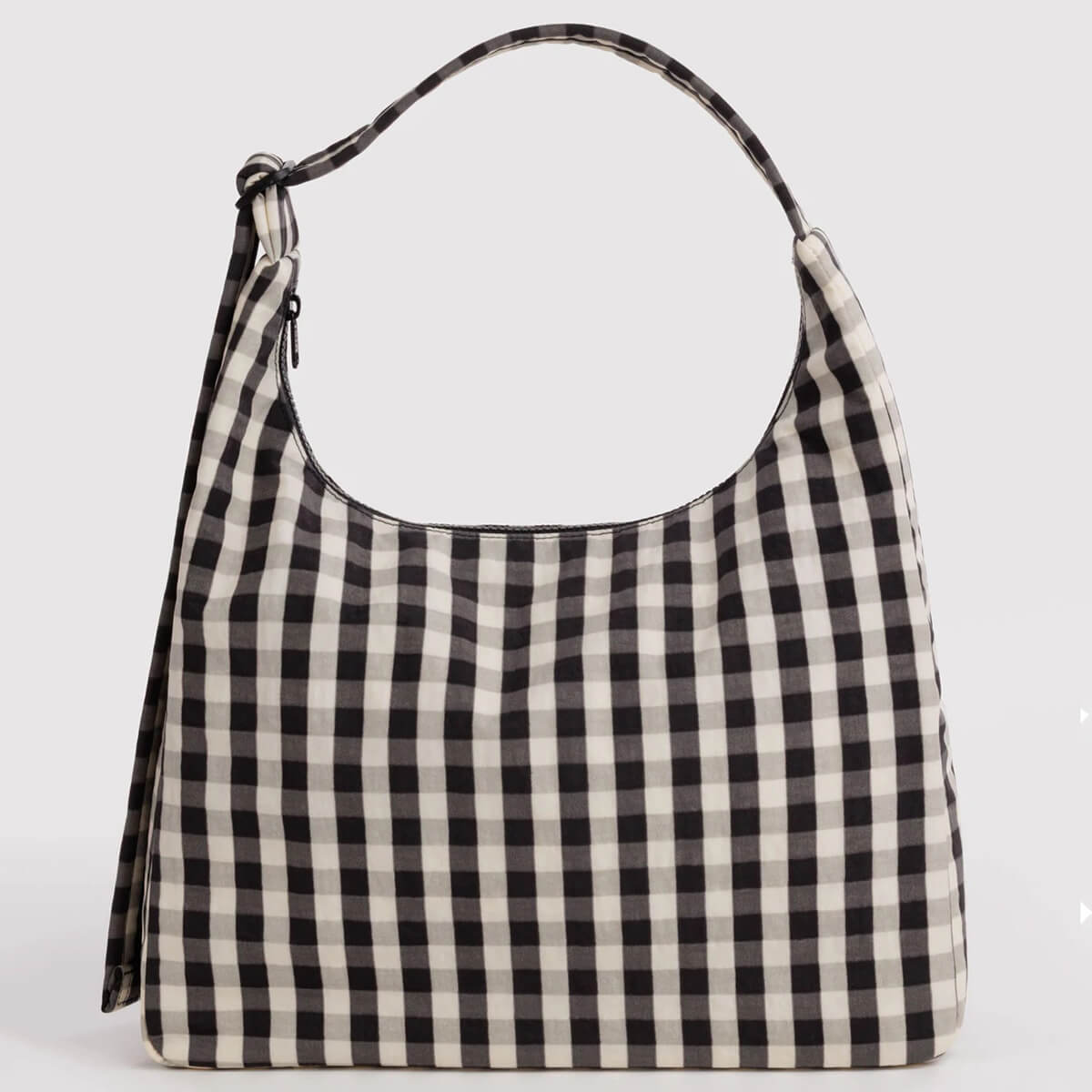 Nylon Shoulder Bag in Black And Cream Gingham by Baggu