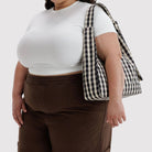 Nylon Shoulder Bag in Black And Cream Gingham by Baggu