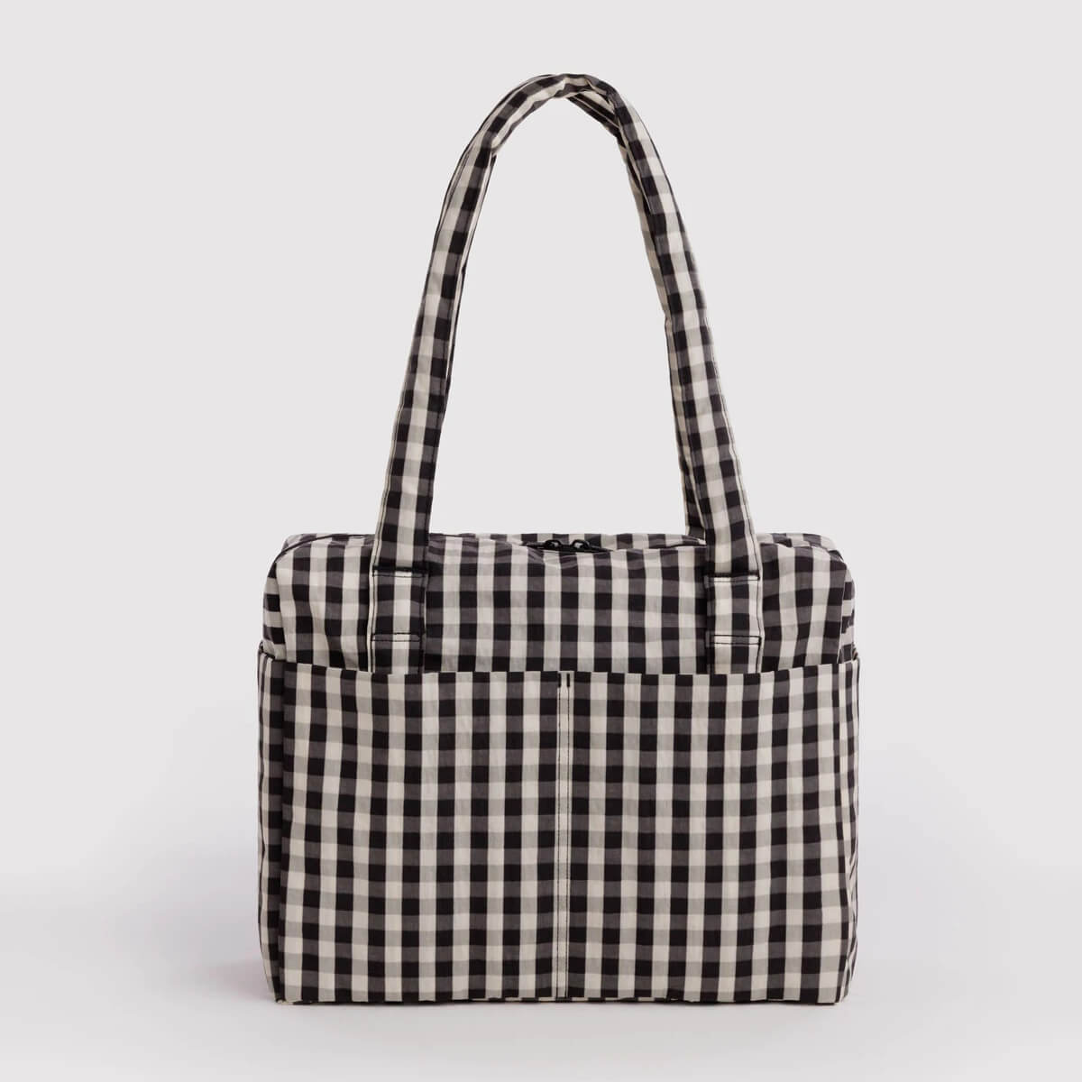 Small Cloud Carry-On Bag in Black and Cream Gingham by Baggu