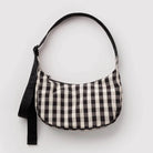 Small Nylon Crescent Bag in Black And Cream Gingham by Baggu