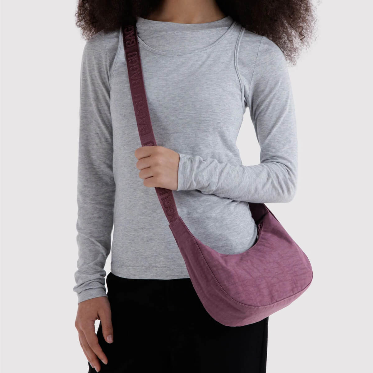 Small Nylon Crescent Bag in Wild Plum by Baggu