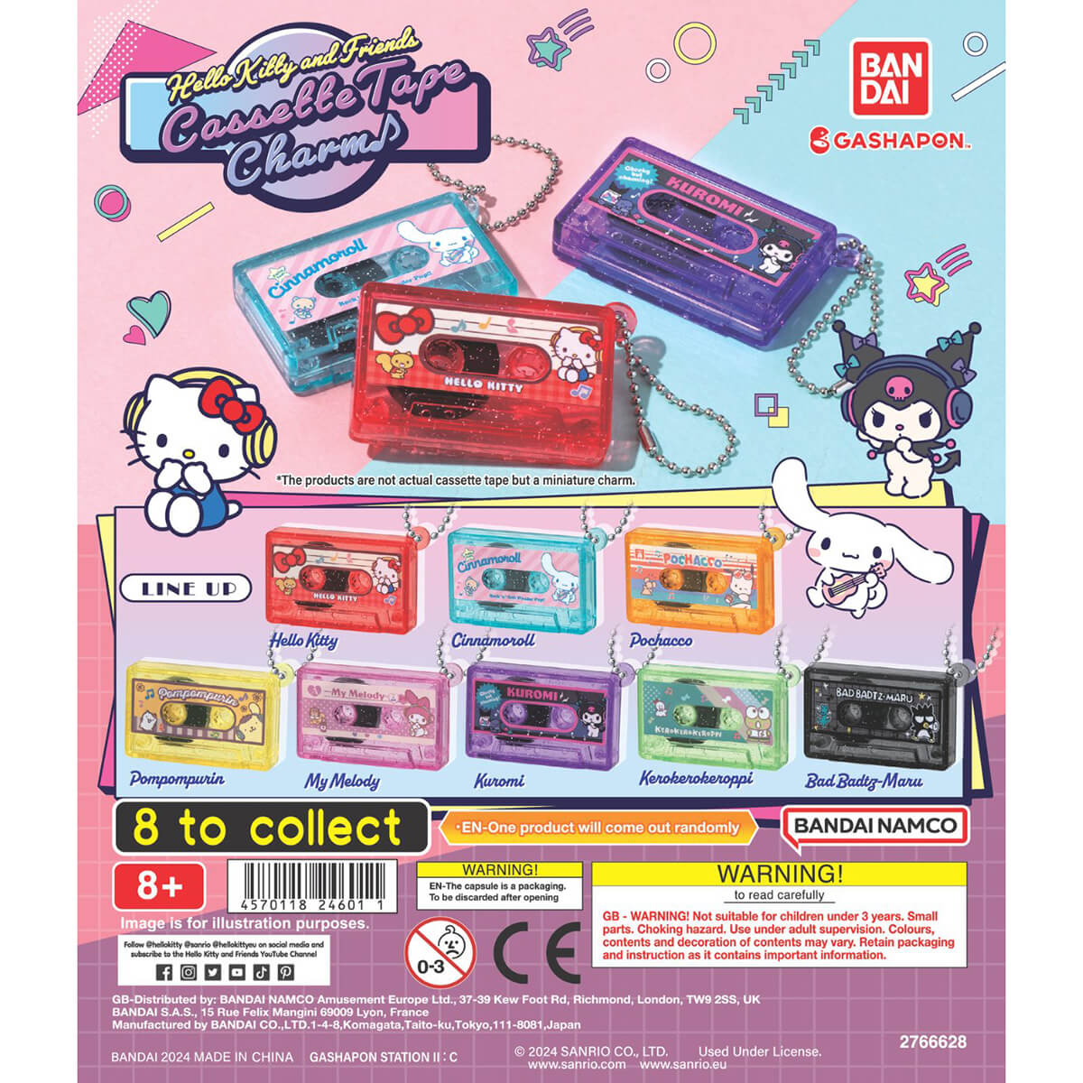 Sanrio Characters Cassette Tape Charm Gachapon Capsule Collectible by Bandai