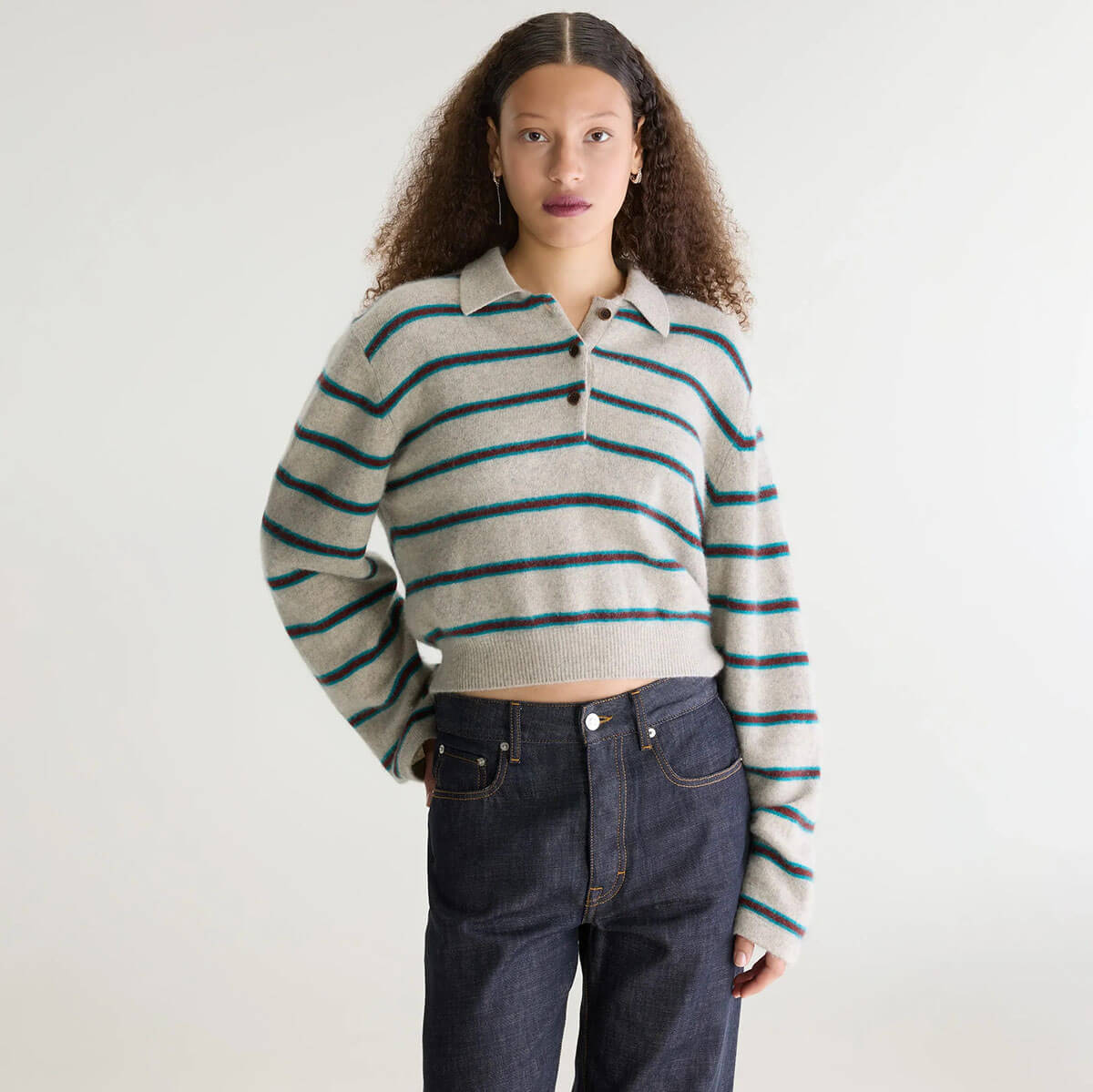 Dussy Striped Polo Sweater in Heather Grey by Bellerose
