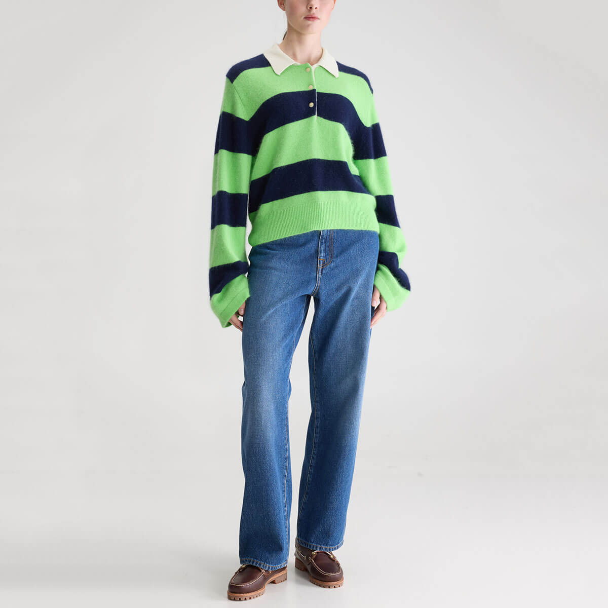 Dusto Striped Polo Sweater in Navy / Green by Bellerose