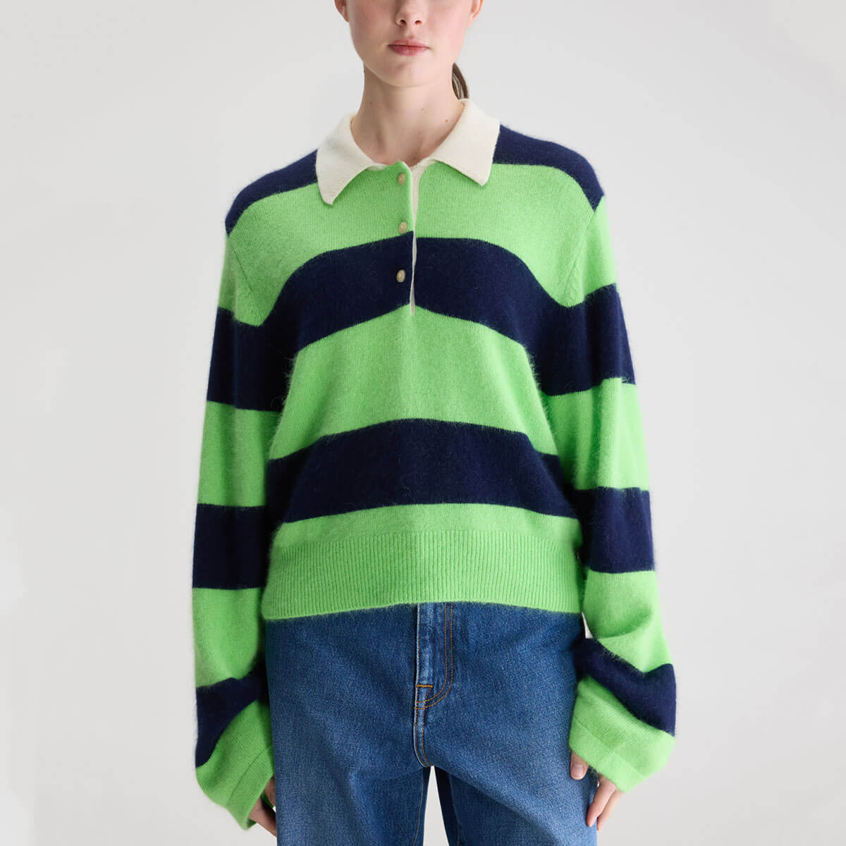 Dusto Striped Polo Sweater in Navy / Green by Bellerose