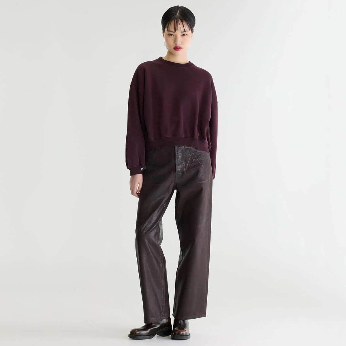 Fancy Cropped Crewneck Sweatshirt in Burgundy by Bellerose