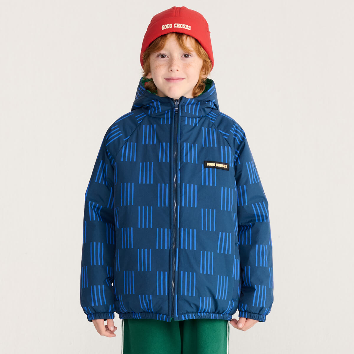 Almost Moiré All Over Reversible Anorak in Navy Blue by Bobo Choses