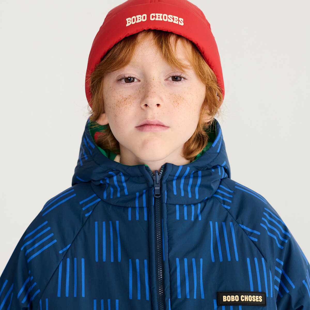 Almost Moiré All Over Reversible Anorak in Navy Blue by Bobo Choses
