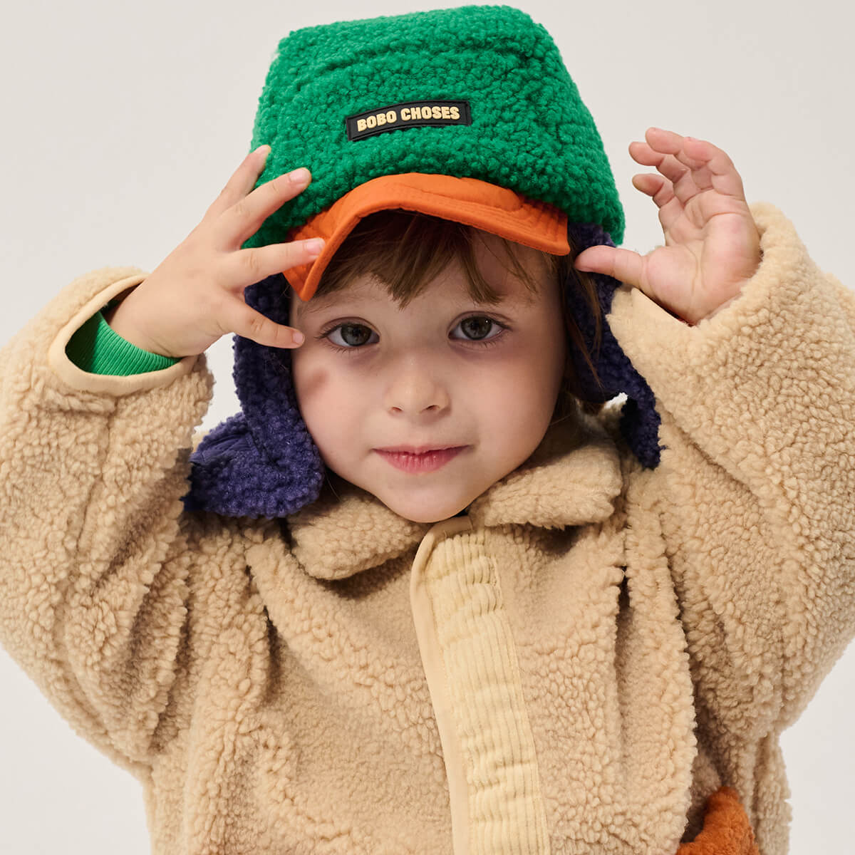 Bobo Choses Color Block Sheepskin Baby Chapka in Purple by Bobo Choses
