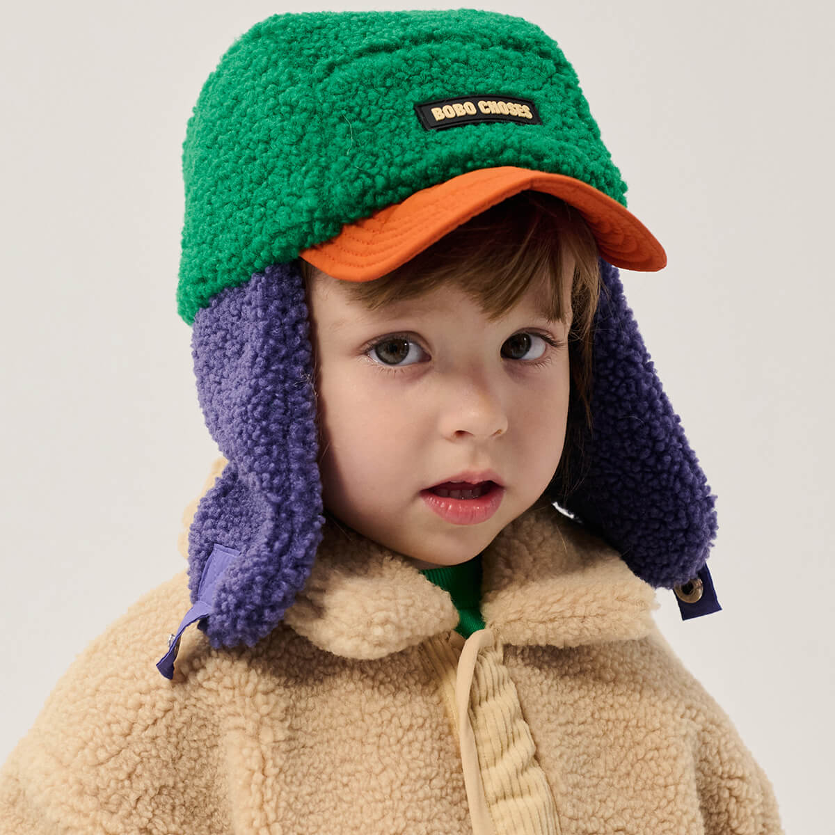 Bobo Choses Color Block Sheepskin Baby Chapka in Purple by Bobo Choses