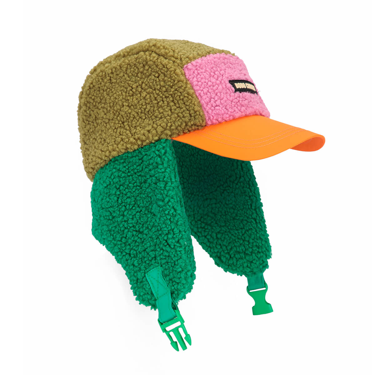 Bobo Choses Color Block Sheepskin Chapka in Green by Bobo Choses