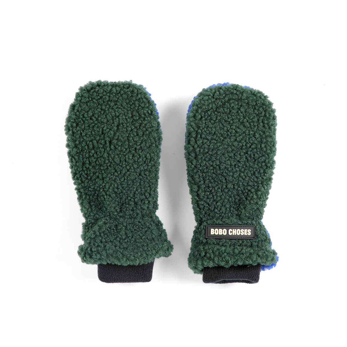 Color Block Sheepskin Mittens in Dark Green by Bobo Choses