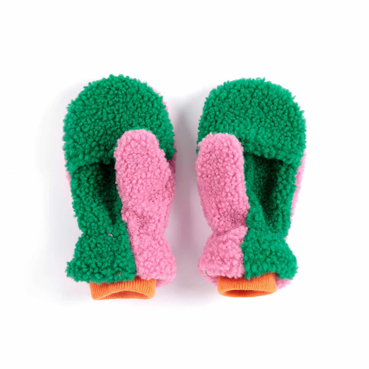 Color Block Sheepskin Mittens in Fuchsia by Bobo Choses