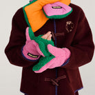 Color Block Sheepskin Mittens in Fuchsia by Bobo Choses