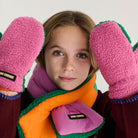 Color Block Sheepskin Mittens in Fuchsia by Bobo Choses