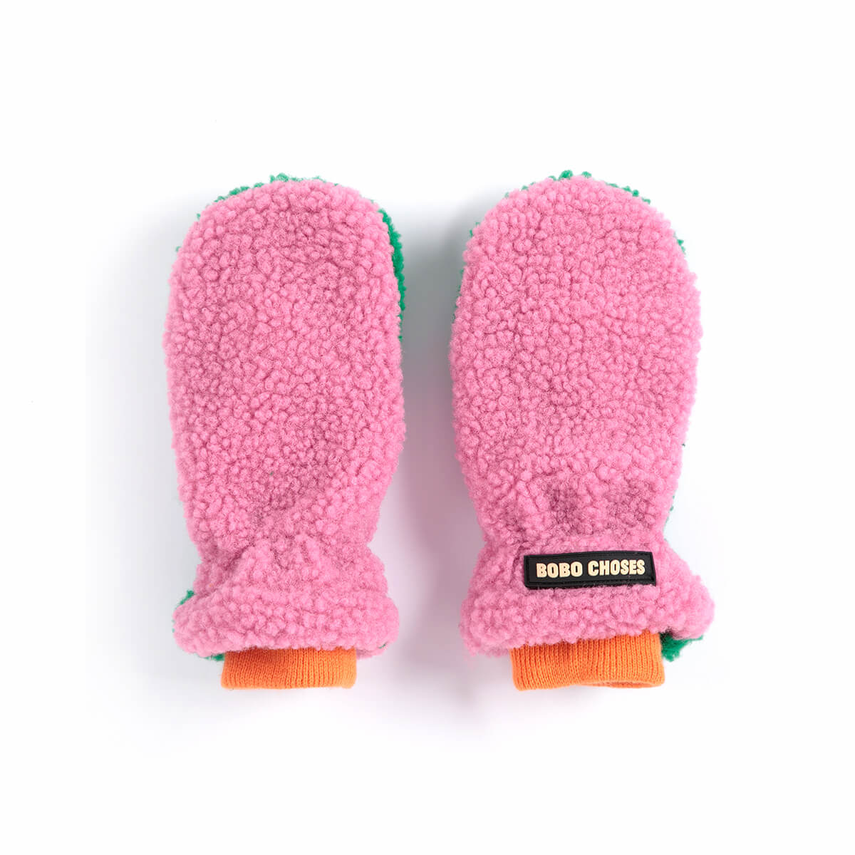 Color Block Sheepskin Mittens in Fuchsia by Bobo Choses
