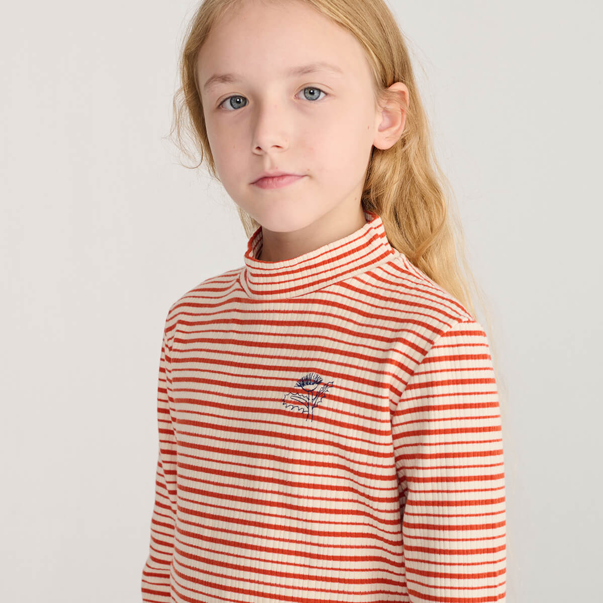 Energy Flower Stripes Turtleneck T-Shirt by Bobo Choses