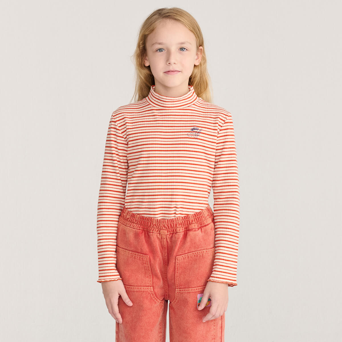 Energy Flower Stripes Turtleneck T-Shirt by Bobo Choses
