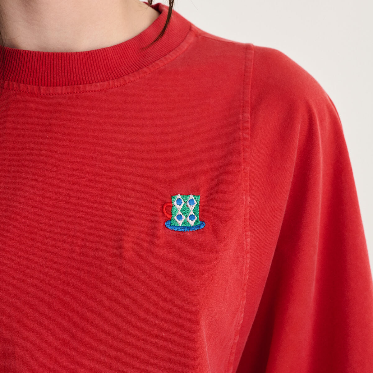 Monster Mug Embroidered T Shirt in Red by Bobo Choses Womenswear