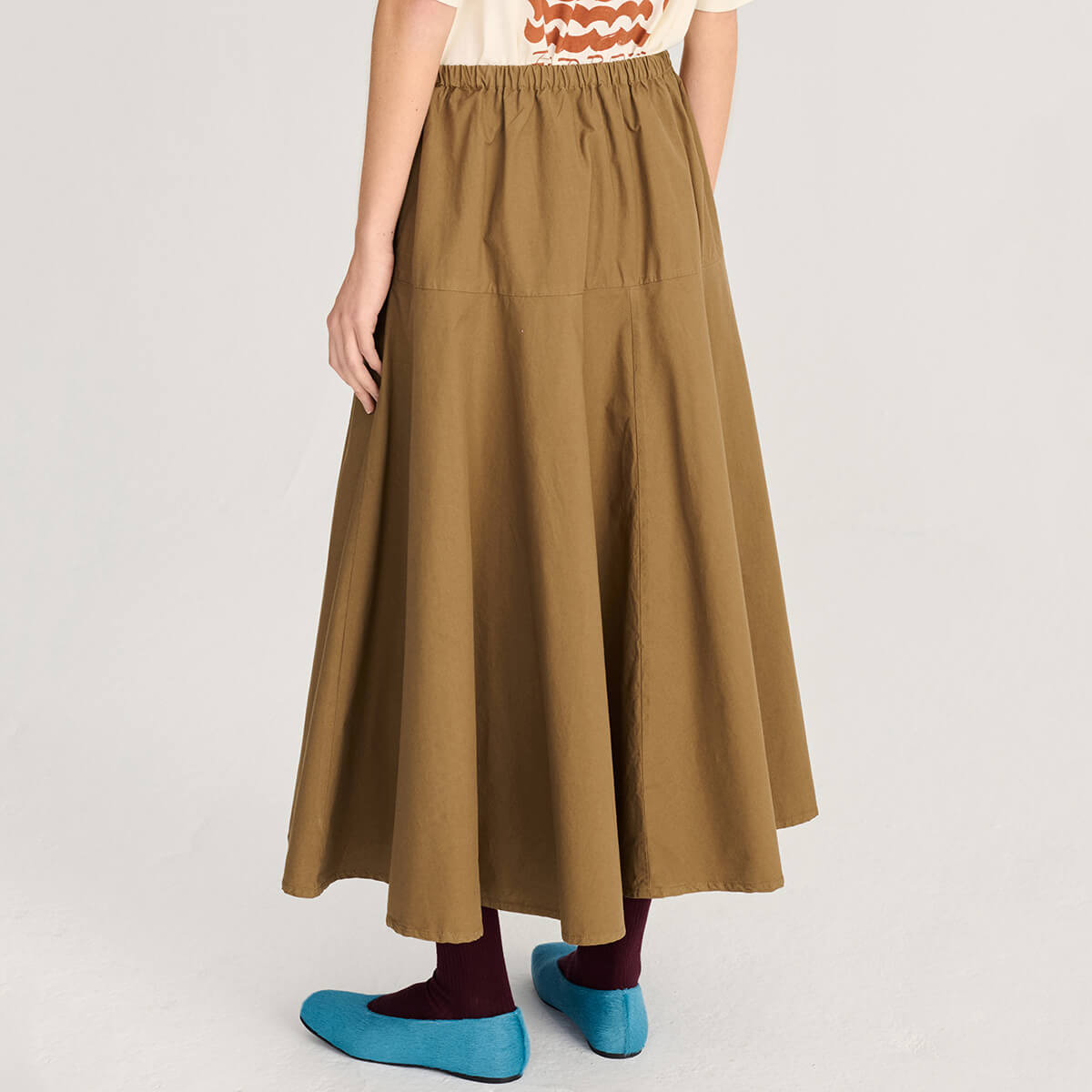 Paper Touch Evasé Skirt in Khaki by Bobo Choses Womenswear