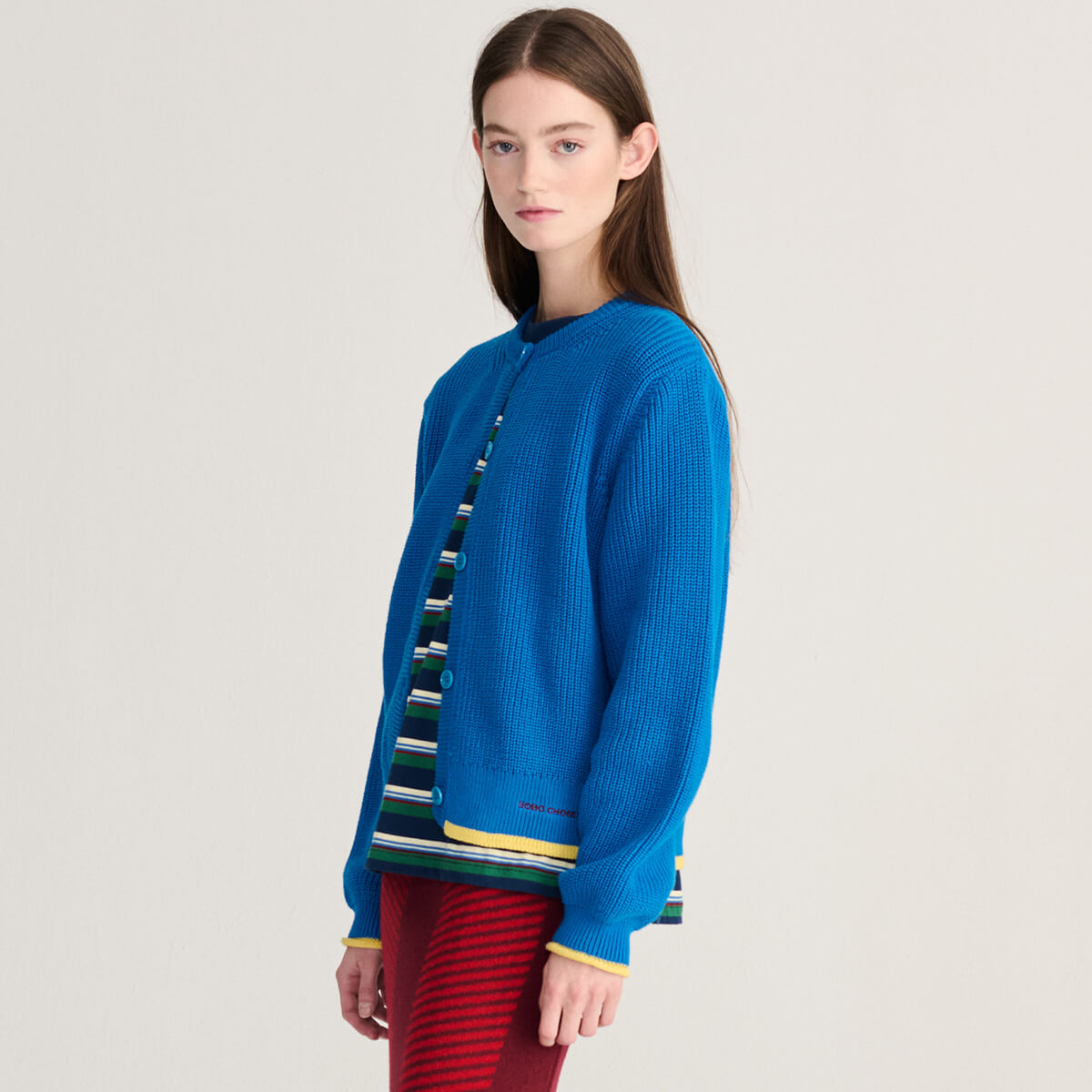 Pearl Knitted Cotton Cardigan in Blue by Bobo Choses Womenswear