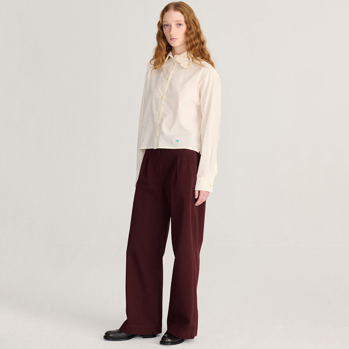 Pleated Twill Wide Leg Pants in Dark Brown by Bobo Choses Womenswear